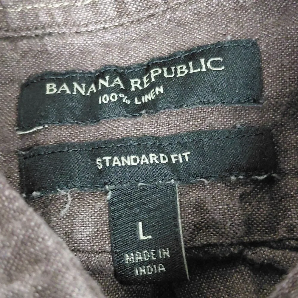 Banana Republic 100% Linen Button Up Shirt Mens Large Dark Burgundy Standard Fit